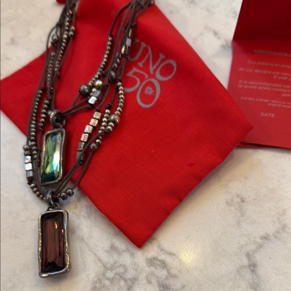 Silver Antique-Style Multi-Strand Necklace with Gemstone Pendants